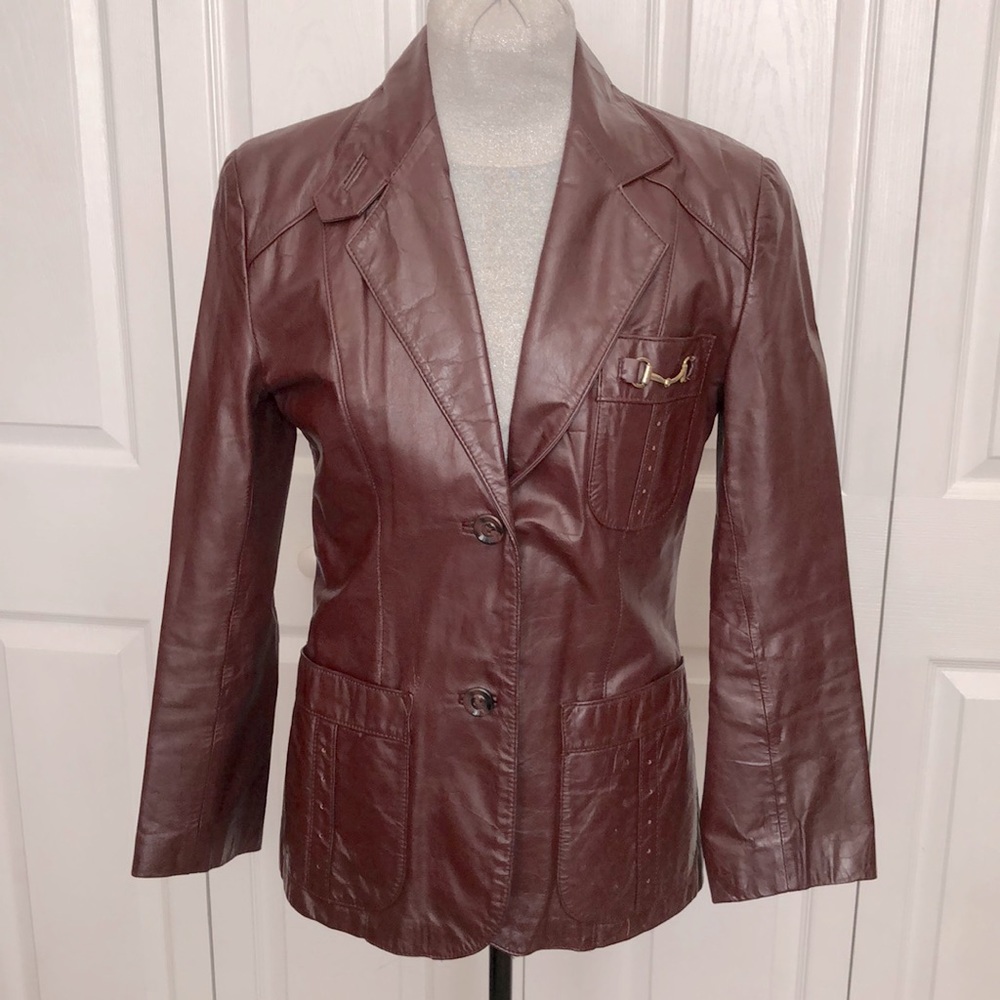 Vintage 70s Cognac Burgundy Genuine Leather Jacket